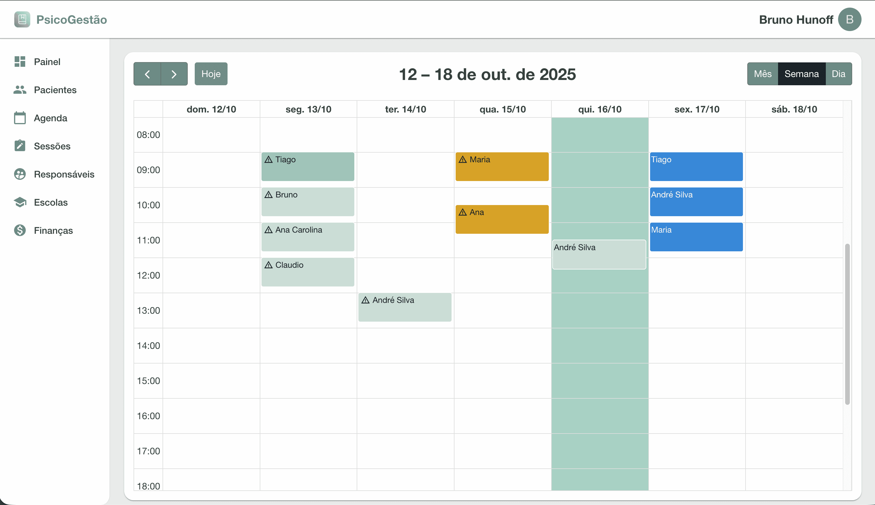 Screenshot da agenda do PsicoGestão